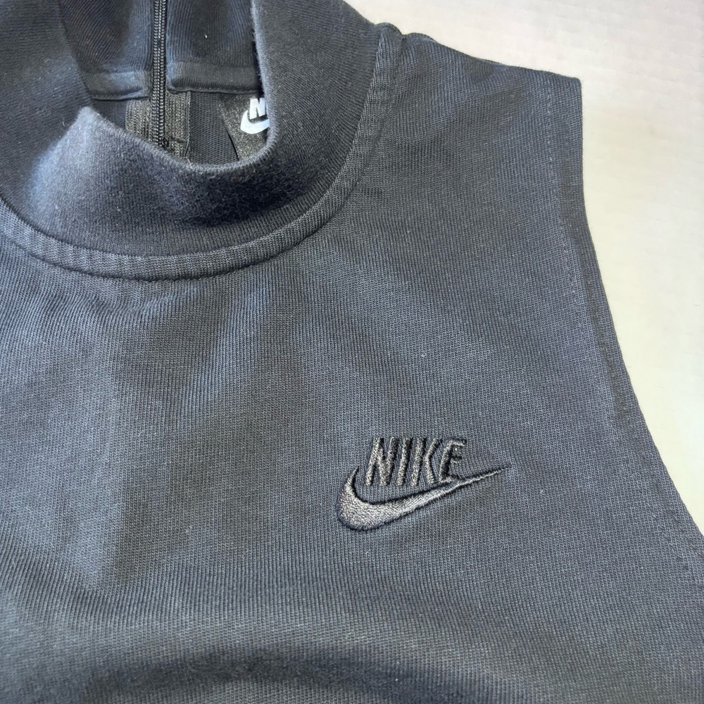 NIKE Wide Leg Jumpsuit Crop Black Jersey Mock Neck Pockets Back Zip Women’s M - Picture 6 of 15